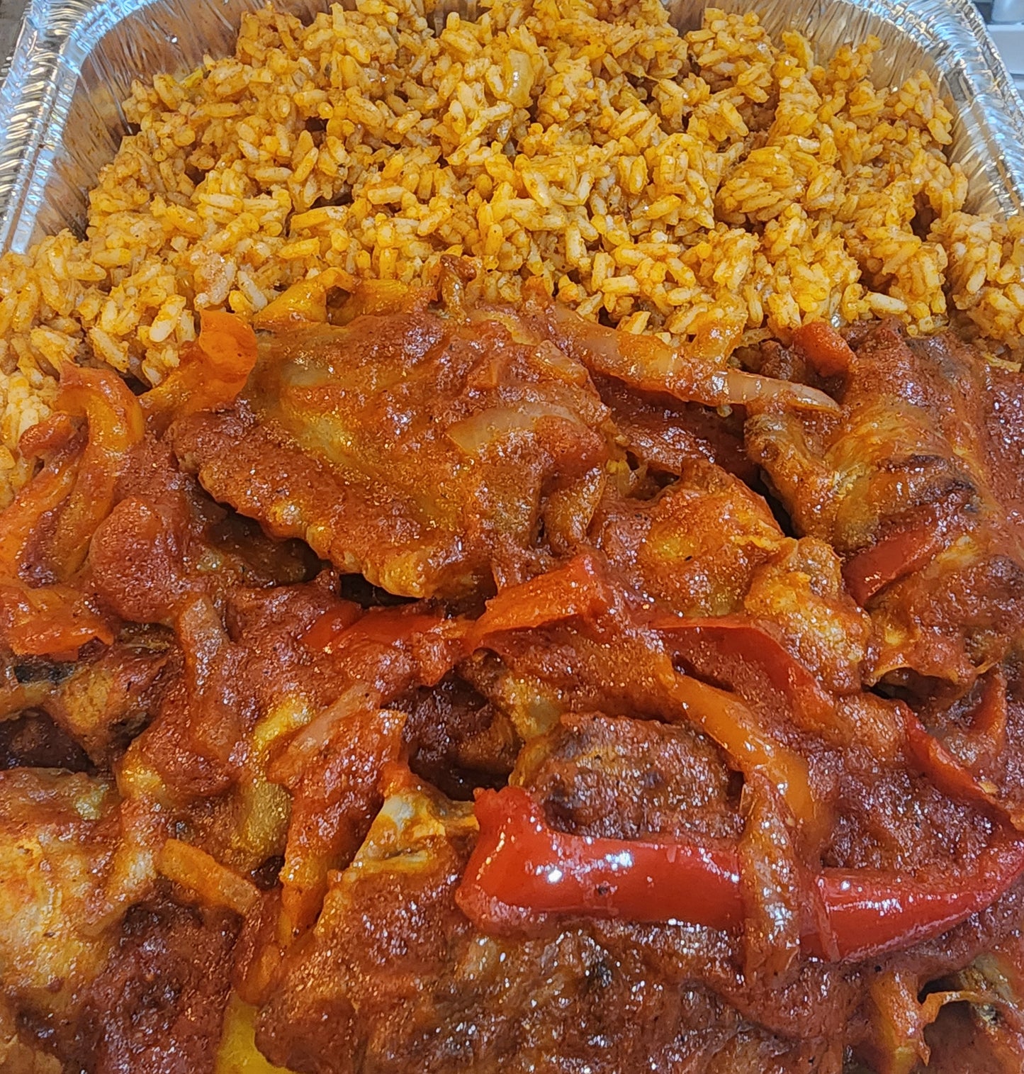 Jollof And Meat Combo, Half Pan
