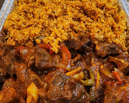 Jollof And Meat Combo, Half Pan