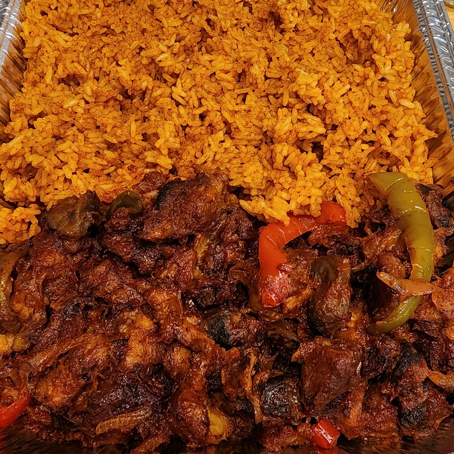 Jollof And Meat Combo, Half Pan