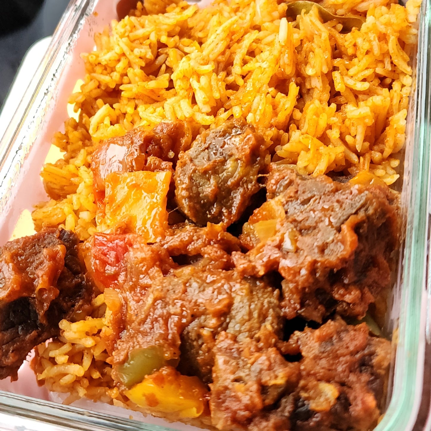 Jollof And Meat Combo, Half Pan