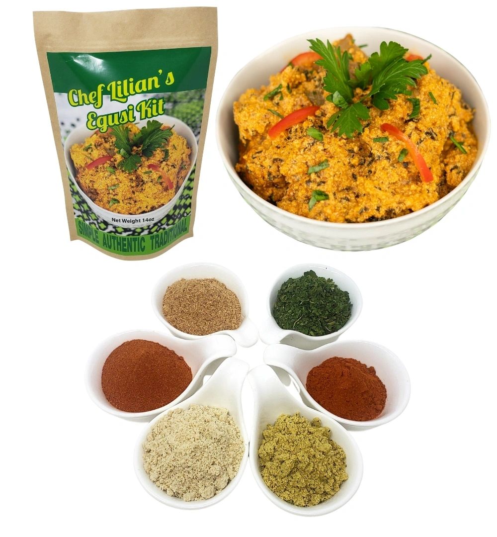 Chef Lilian's Traditional Box | 4 Kits | Egusi | Efo Riro | Jollof Rice | Honey Bean Mix