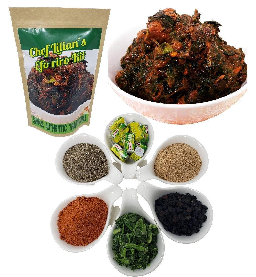 Chef Lilian's Traditional Box | 4 Kits | Egusi | Efo Riro | Jollof Rice | Honey Bean Mix